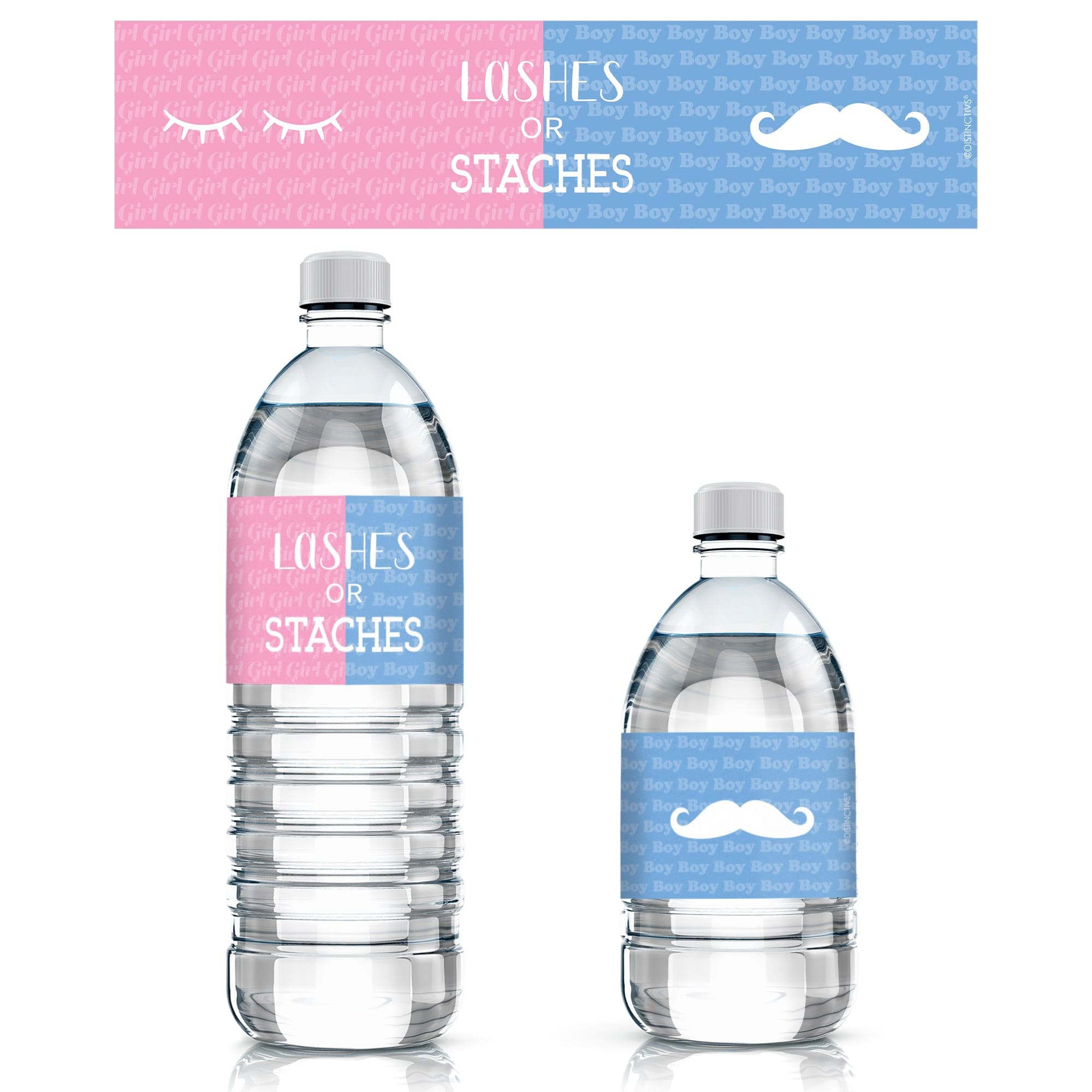 Lashes or Staches Gender Reveal Party Water Bottle Labels - 24 Count
